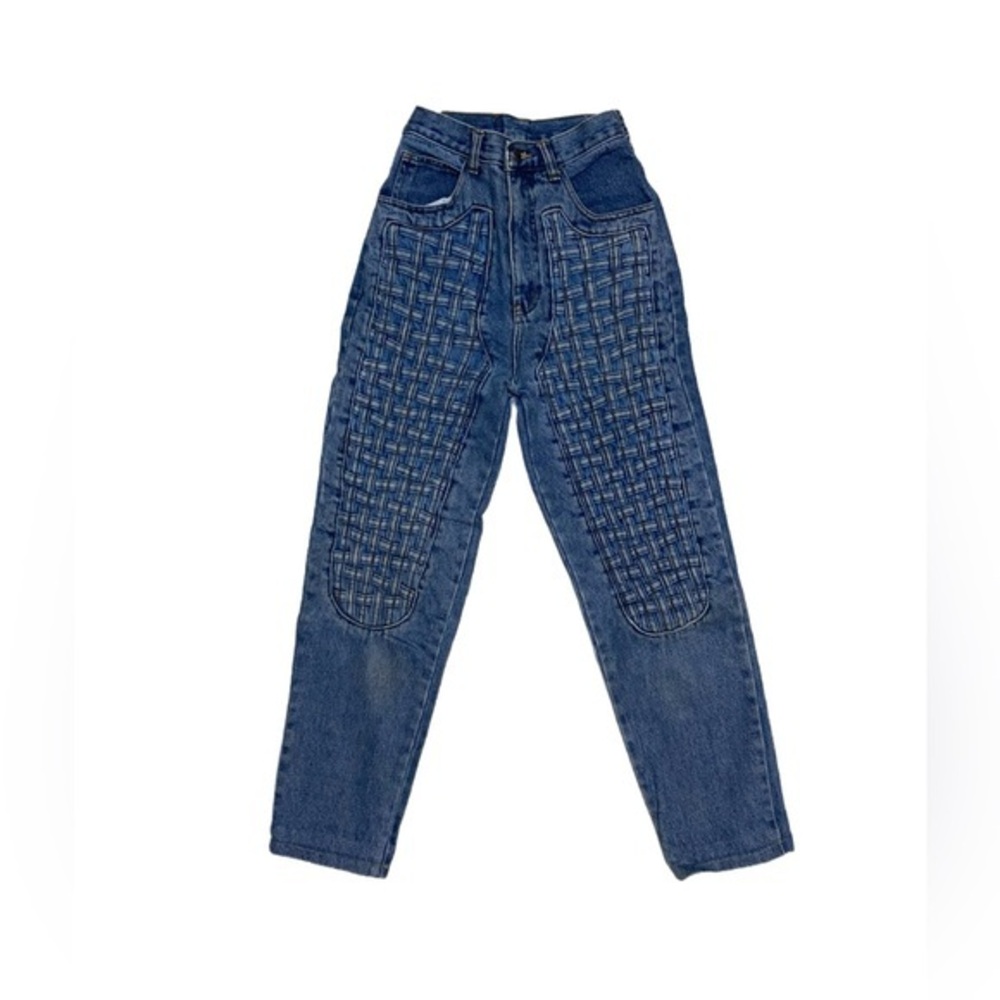 Savanah Vintage Weaved Denim Jeans Blue High Rise Tapered 80s Size 24
